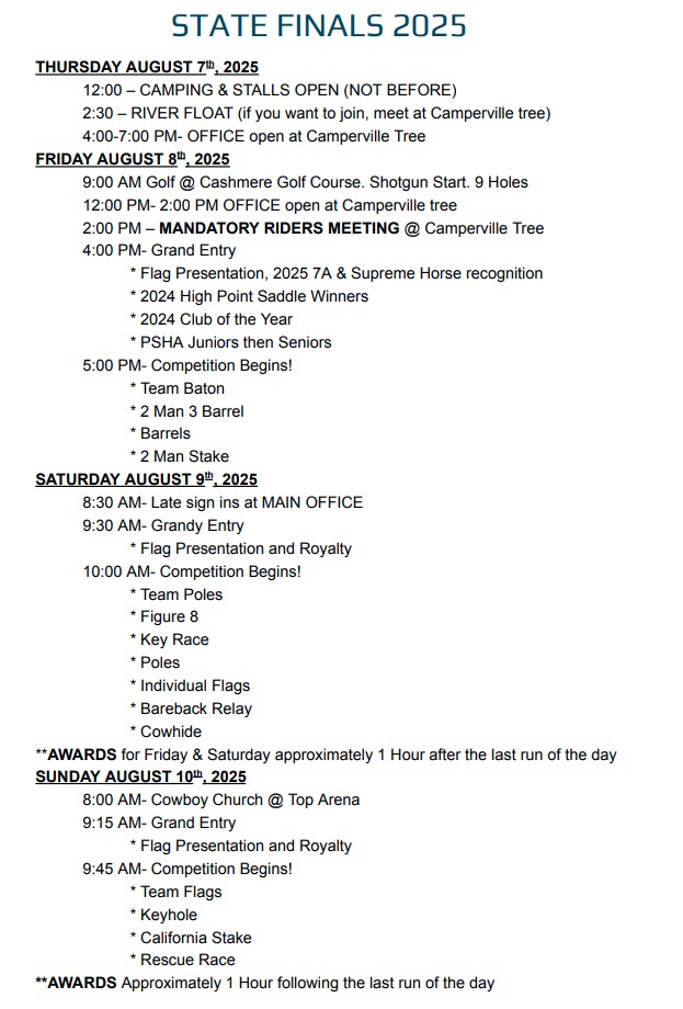 State 2025 schedule